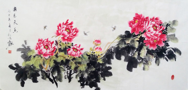 國(guó)畫(huà)寫(xiě)意牡丹花手繪