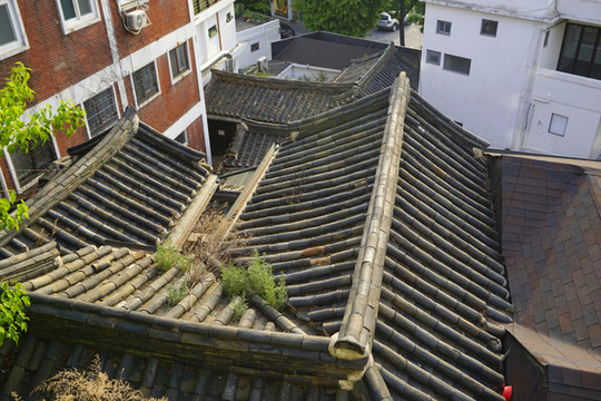 俯拍首尔北村韩屋村传统民居住宅