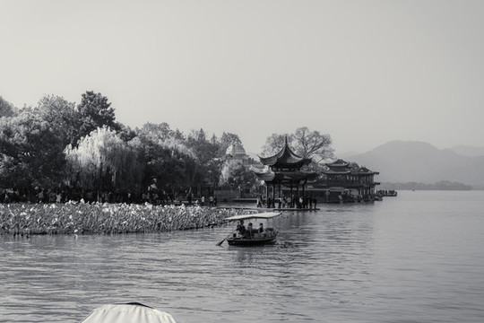 西湖黑白照片