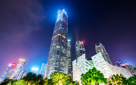 廣州城市現(xiàn)代建筑天際線夜景
