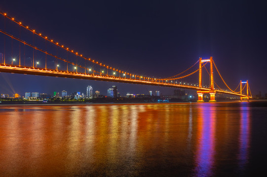 武漢鸚鵡洲長江大橋夜景風(fēng)光