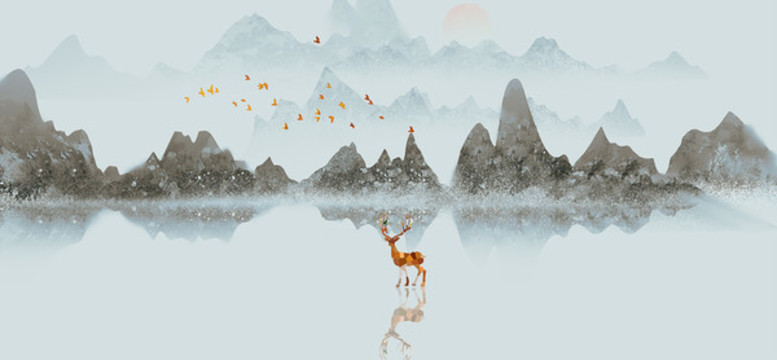 中國風(fēng)意境水墨山水風(fēng)景畫