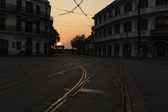 老上海南京路夕陽