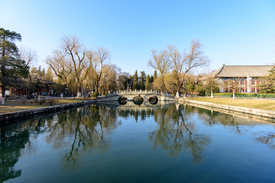北京大學(xué)校園風(fēng)光校友橋水池