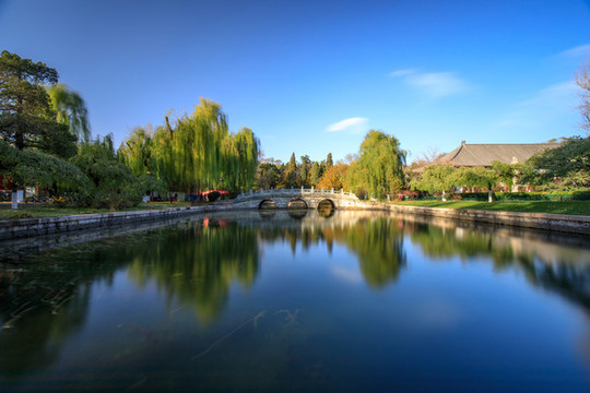 北京大學(xué)校園風(fēng)光校友橋水池