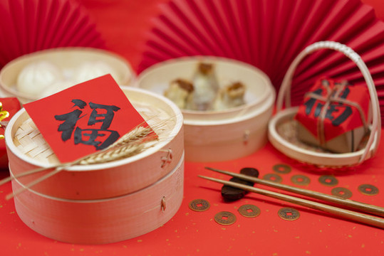 中國風(fēng)年味蒸籠小吃
