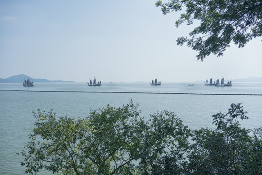 太湖風光與太湖帆船遠景
