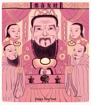 復(fù)古財神年畫