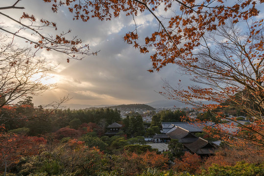 日本京都銀閣寺楓葉美景