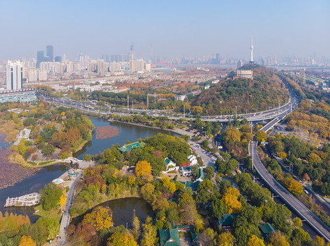武漢月湖公園深秋航拍風(fēng)光