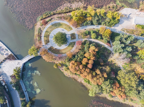 武漢月湖公園深秋航拍風(fēng)光