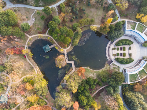 武漢月湖公園深秋航拍風(fēng)光