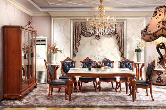 簡(jiǎn)奢烏金木餐桌餐椅餐邊柜家具