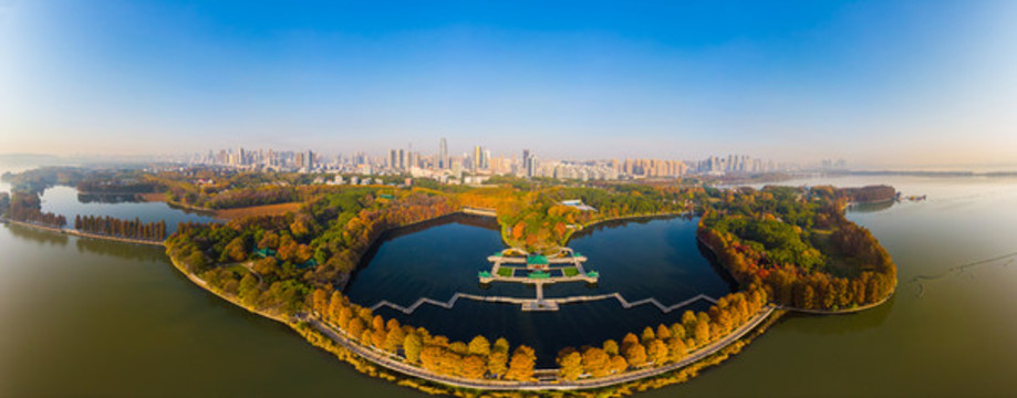 武漢東湖風(fēng)景區(qū)深秋航拍風(fēng)光