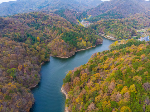 武漢黃陂木蘭天池風景區(qū)深秋航拍