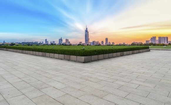 廣場(chǎng)磚路面和建筑景觀