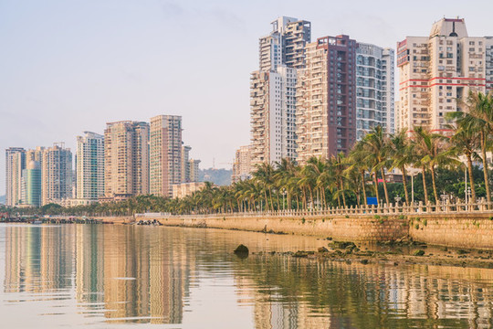 珠海和澳門的城市建筑天際線風光