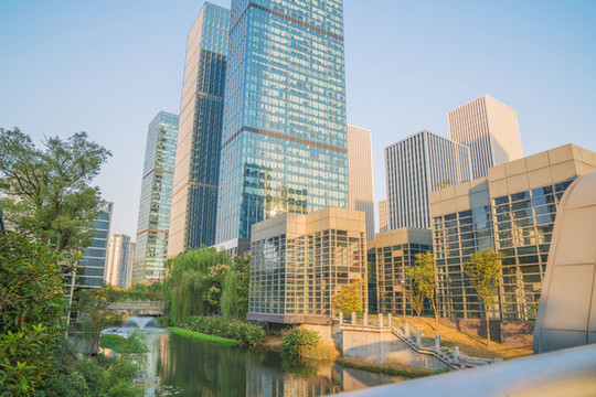 浙江杭州城市建筑和公園風光