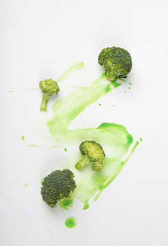 西藍花水彩繪畫拍攝