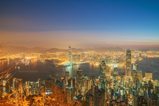 從中國香港太平山上俯瞰城市全貌