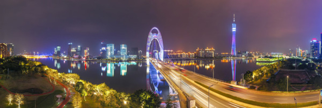 航拍中國(guó)廣州城市天際線夜景風(fēng)光