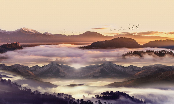 云霧山景油畫