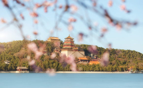 北京春天花開的頤和園景區(qū)