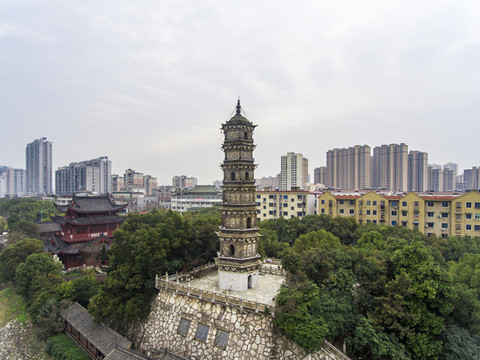 航拍九江鎖江樓塔
