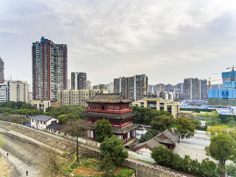 航拍九江潯陽樓