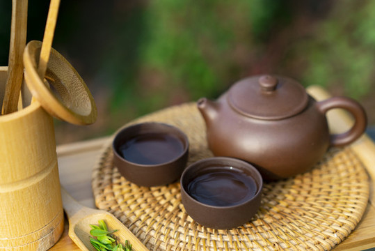 戶外茶道茶文化綠色背景