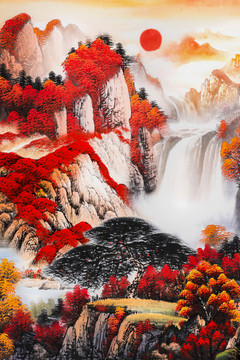 鴻運(yùn)當(dāng)頭手繪國畫山水玄關(guān)裝飾畫