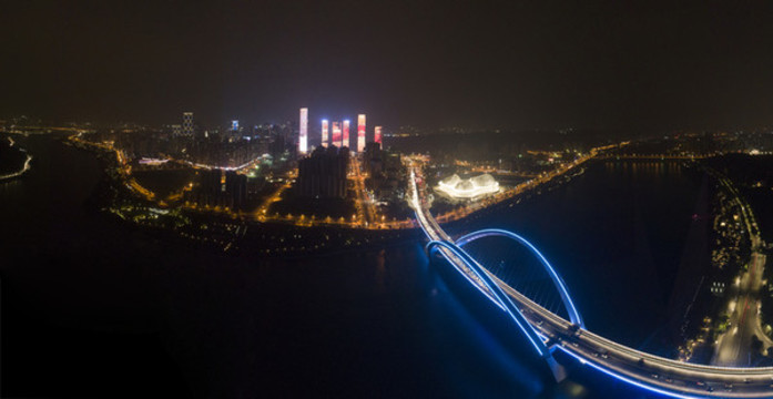 南寧大橋廣西五象新區(qū)航拍夜景燈