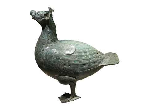 戰(zhàn)國文物嵌綠松石鳥形尊