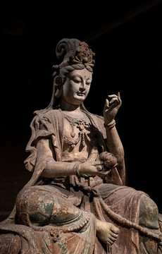 彩繪木雕觀音菩薩坐像