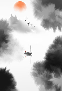 抽象水墨山水畫