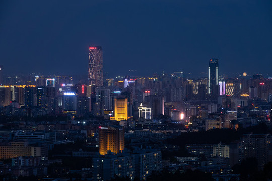 昆明城市天際線夜景萬達雙塔