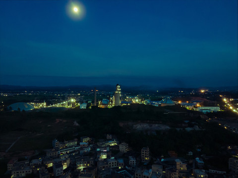 航拍水泥廠工廠夜景