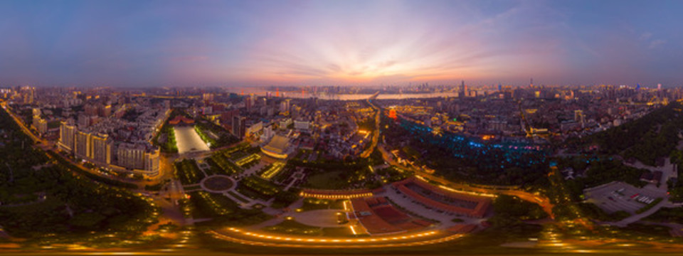 湖北武漢城市航拍傍晚和夜景風光
