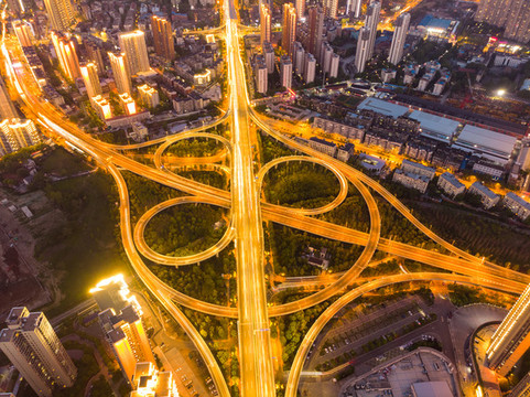 湖北武漢城市航拍傍晚和夜景風(fēng)光