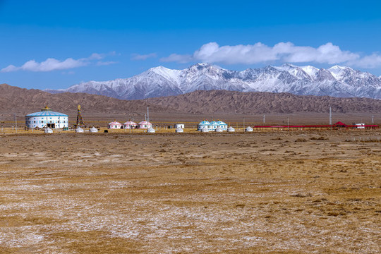 雪山草原蒙古包