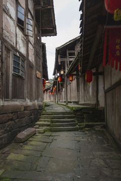 宜賓屏山龍華古鎮(zhèn)石板路老街街景