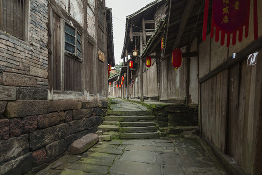 宜賓屏山龍華古鎮(zhèn)石板路老街街景
