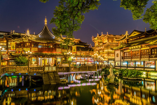 上海豫园夜景全景