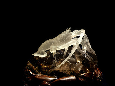 白水晶雕刻蝦擺件