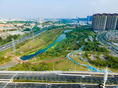 航拍廣西南寧那考河濕地公園