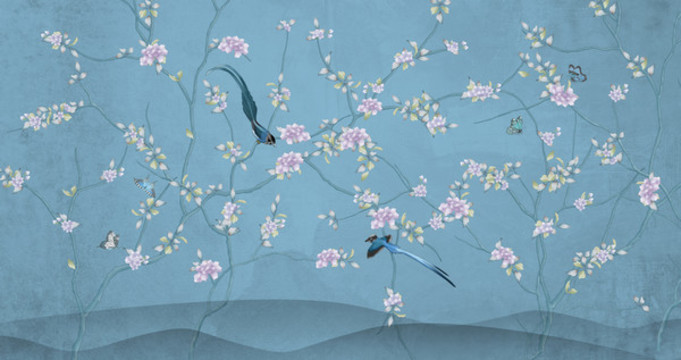 花鳥(niǎo)圖背景墻壁紙屏風(fēng)