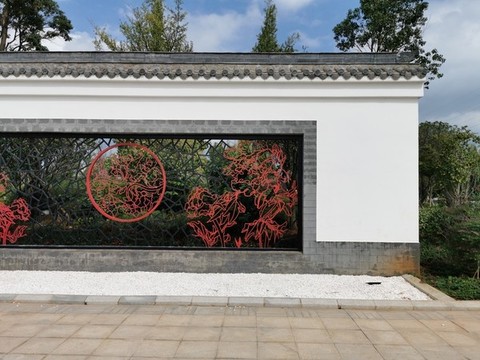 新中式照壁影壁鏤空雕花景觀墻