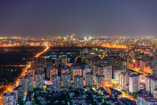 俯瞰北京城市建筑群夜景