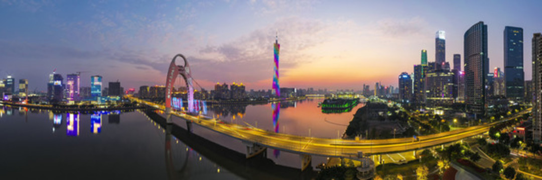 航拍中國廣州城市日落風(fēng)光
