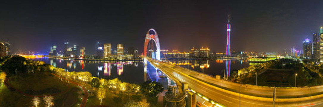 航拍中國廣州城市CBD夜景